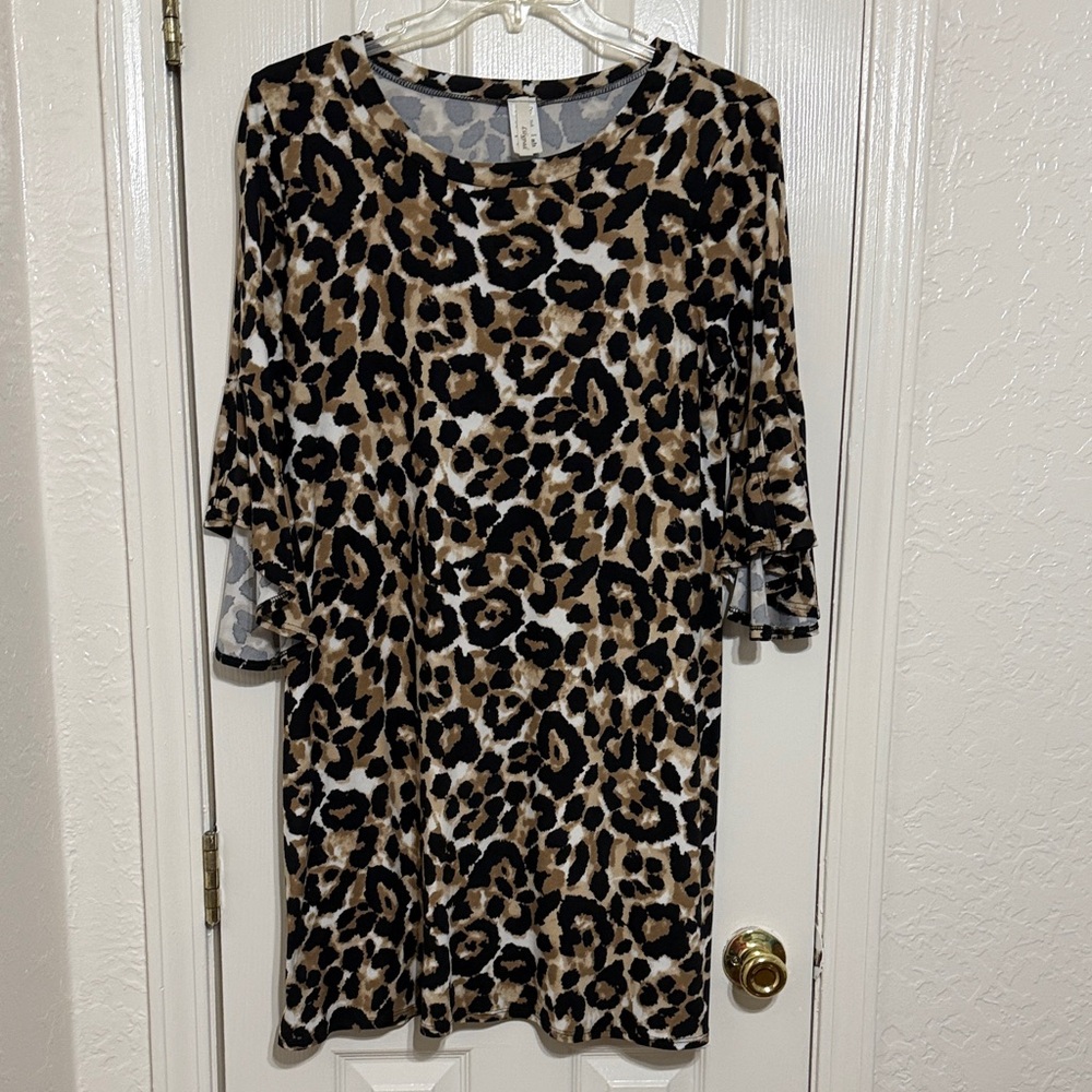 Leopard Print Midi Dress in Brown and Black